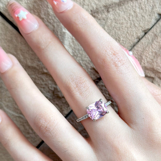 Pink Square - 925 Silver Ring