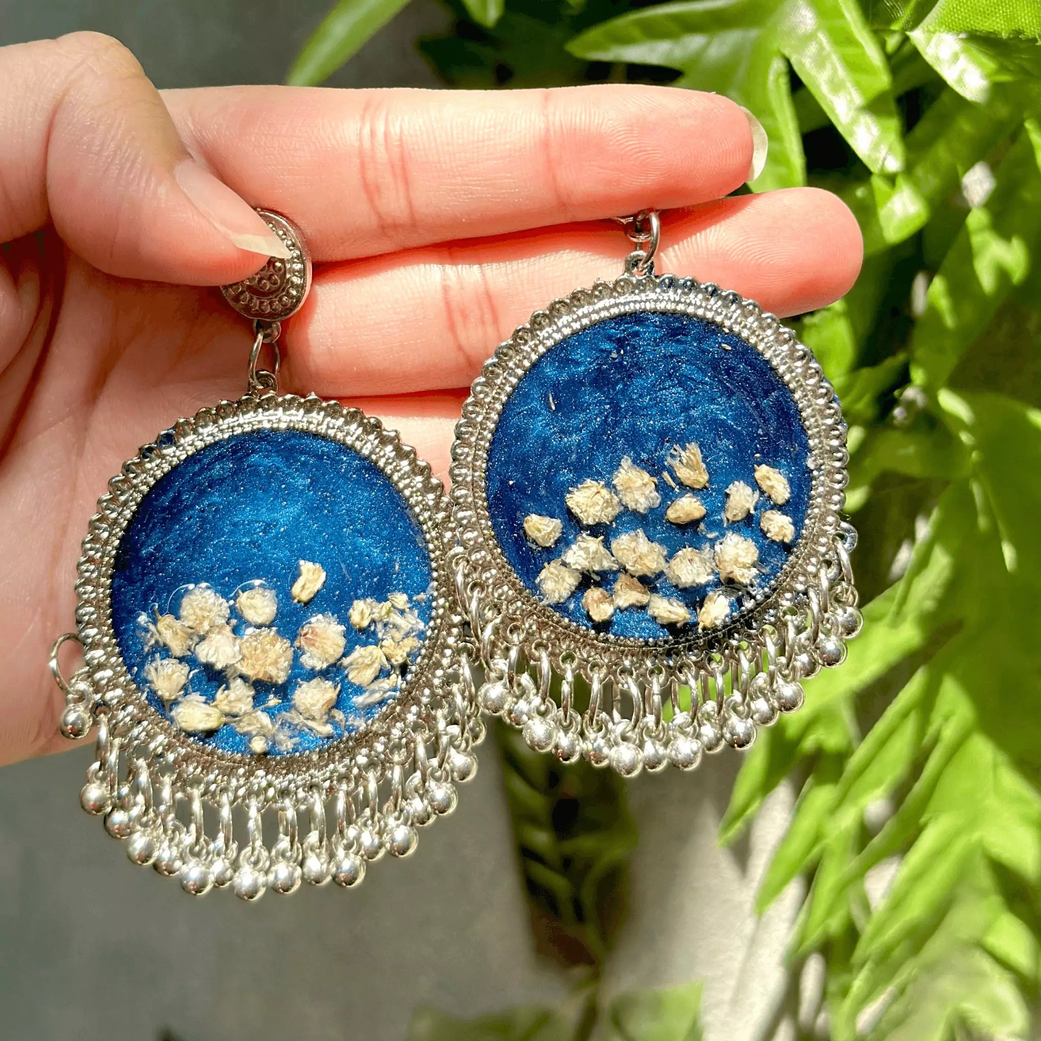 Blue Resin Baby's Breath Resin Jhumkas