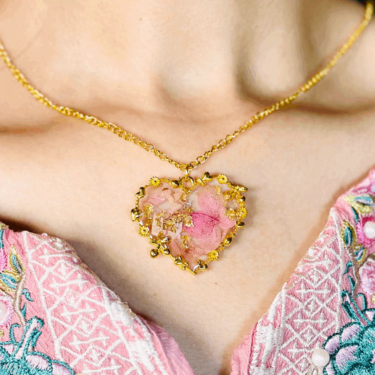 Golden Heart Resin Necklace