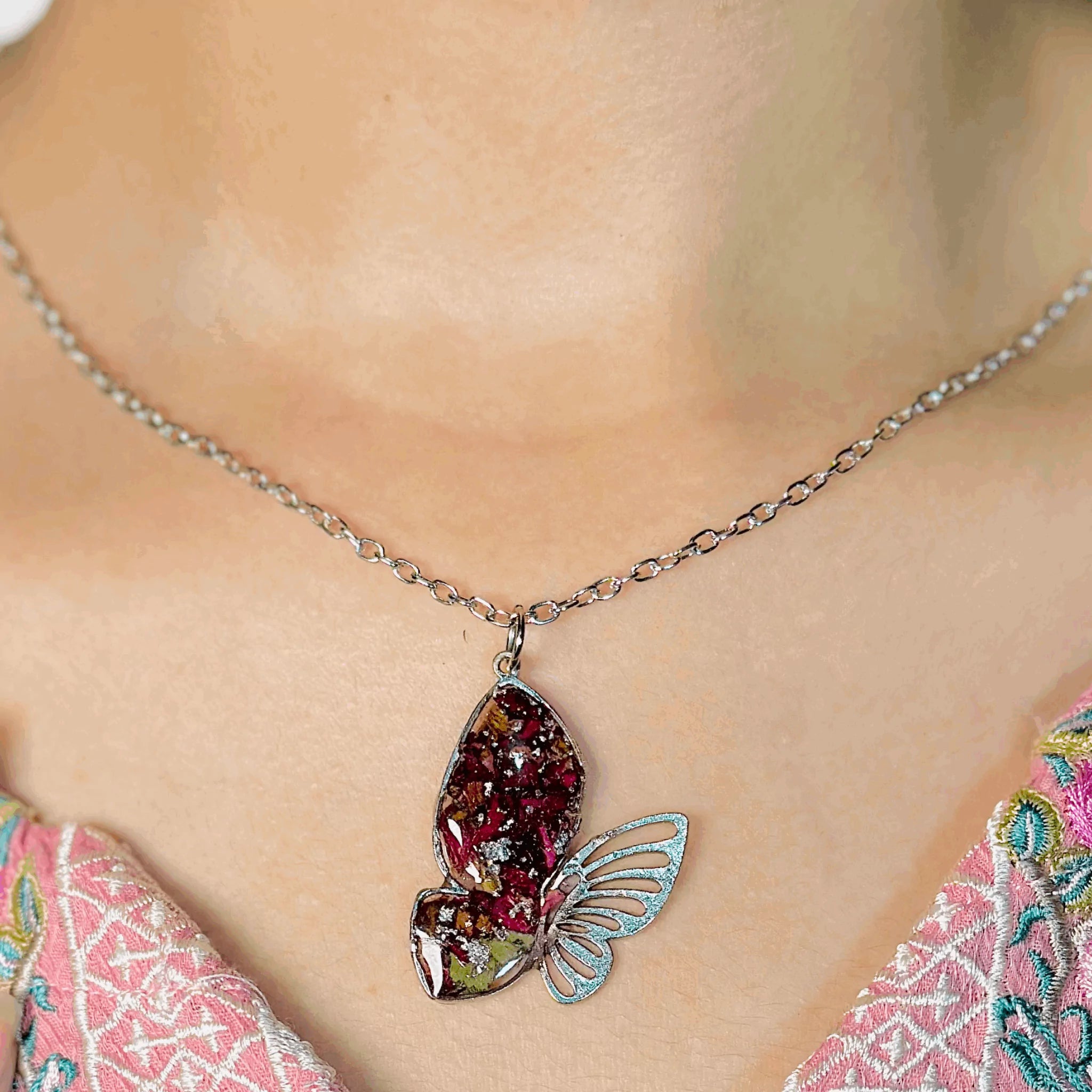 Half Wing Butterfly Resin Necklace