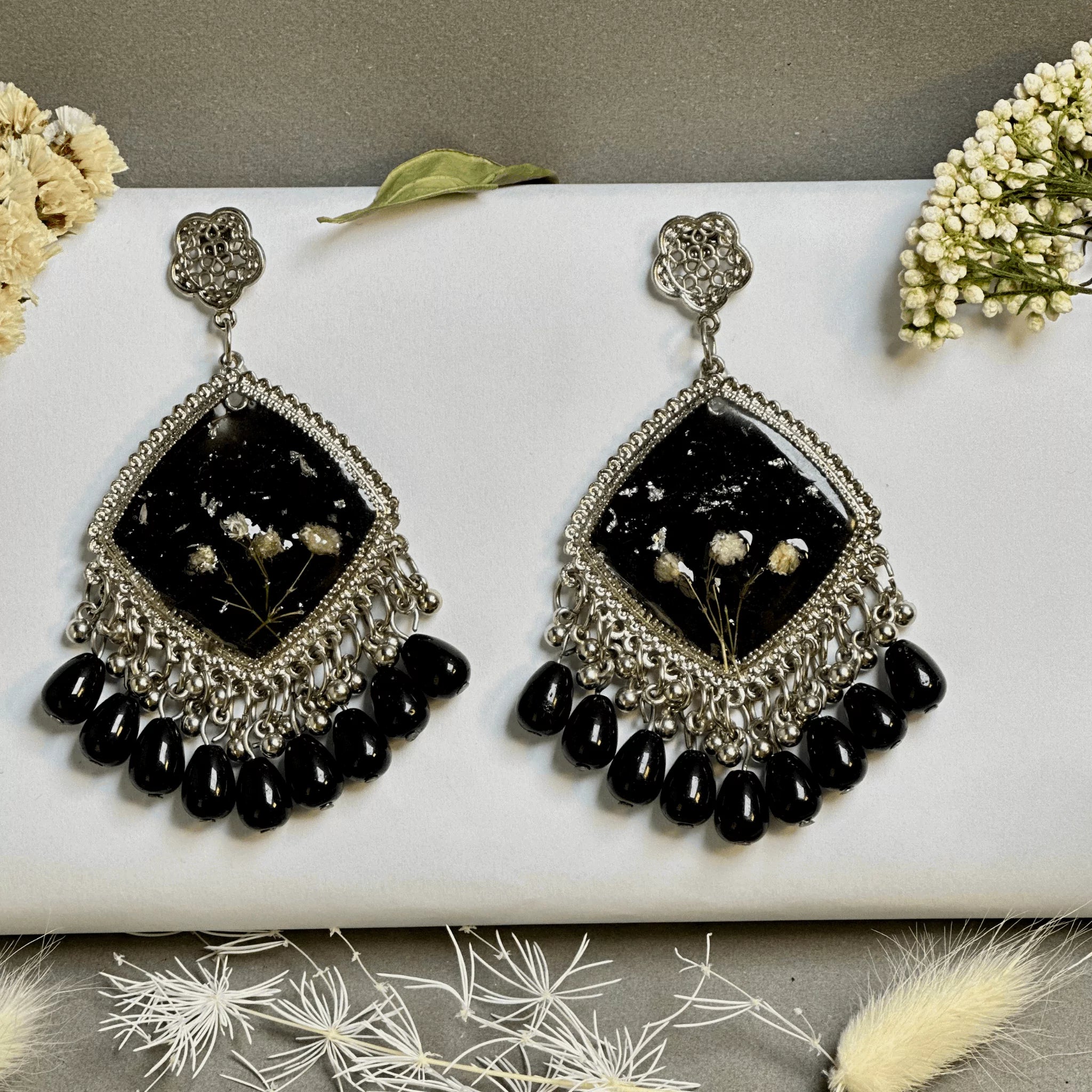 Midnight Majesty Resin Jhumkas