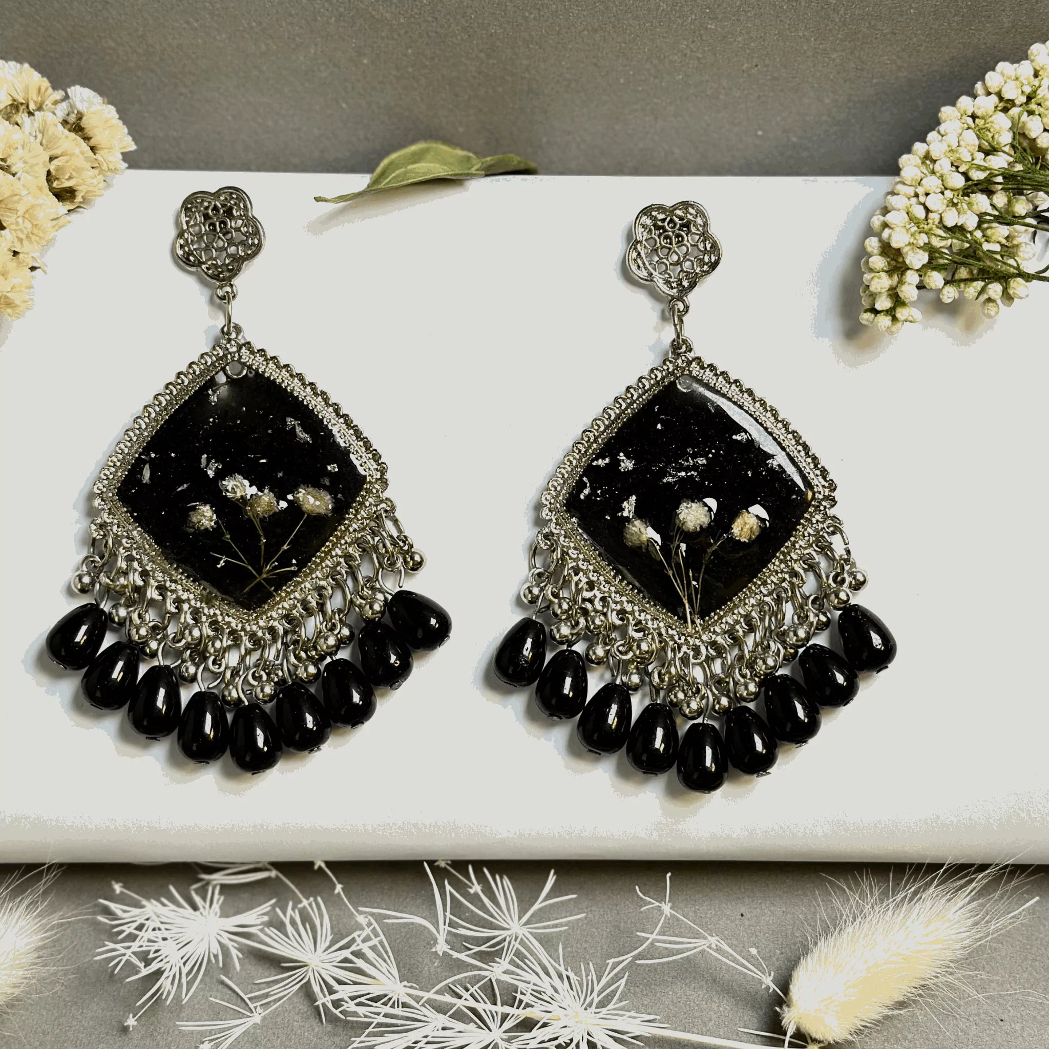 Midnight Majesty Resin Jhumkas