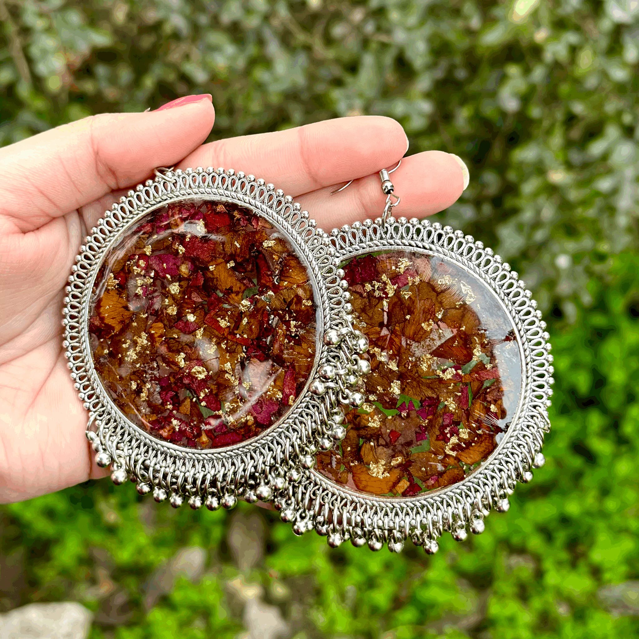 Rose Petal Resin Jhumkas