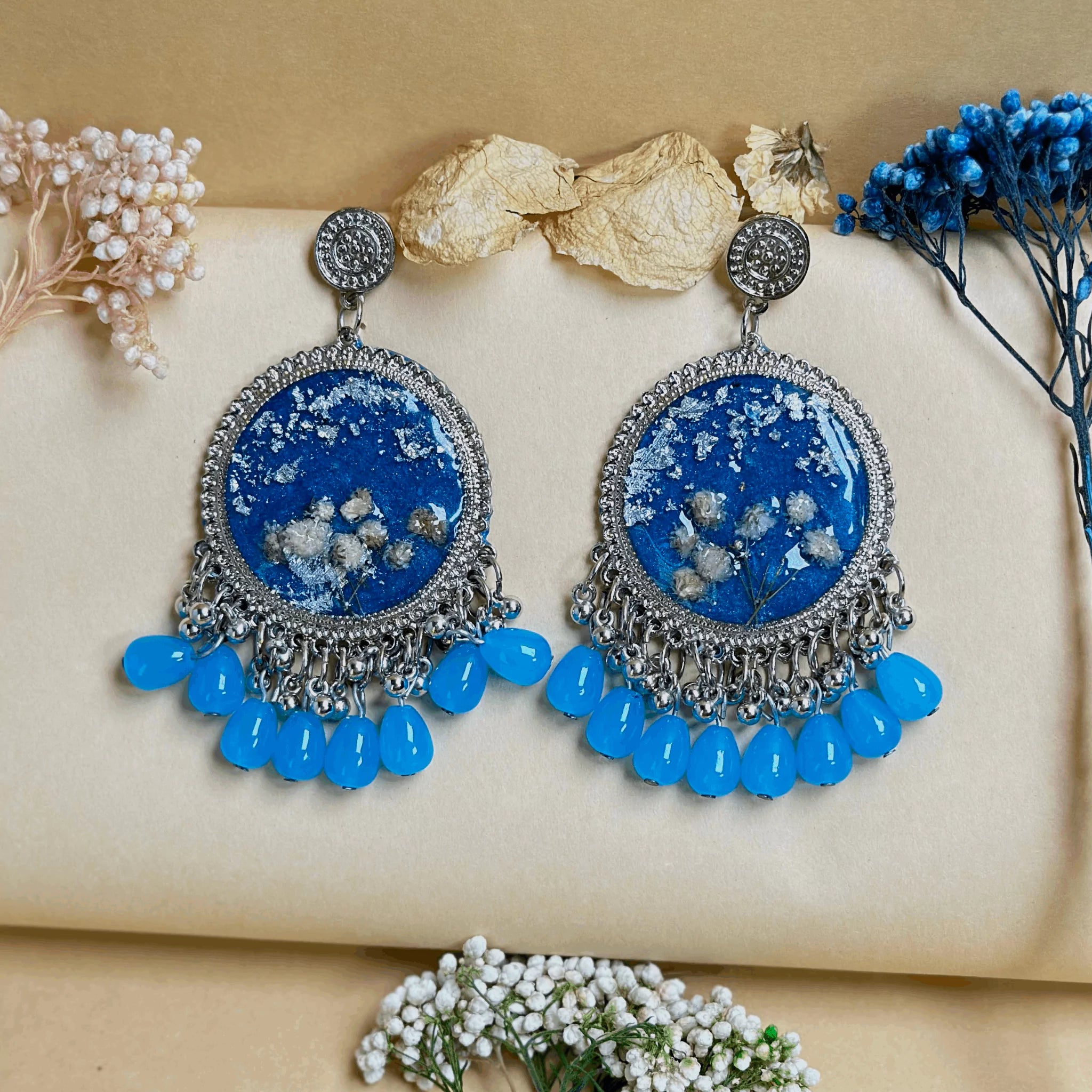 Sapphire Splendor Resin Jhumkas