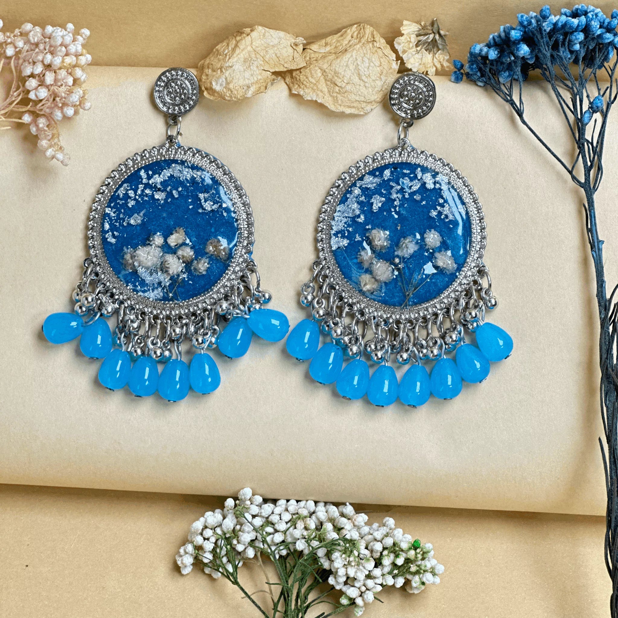 Sapphire Splendor Resin Jhumkas