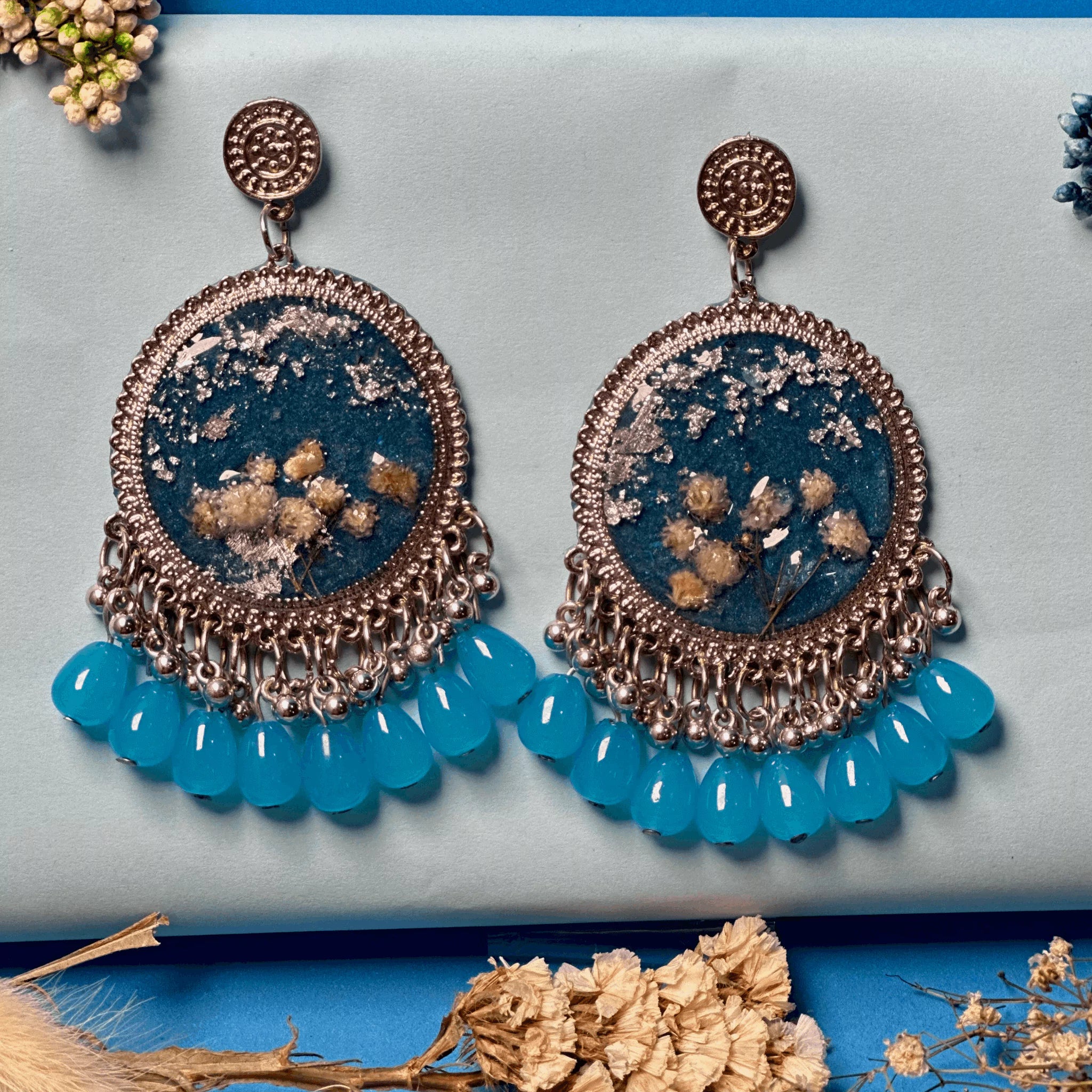 Sapphire Splendor Resin Jhumkas