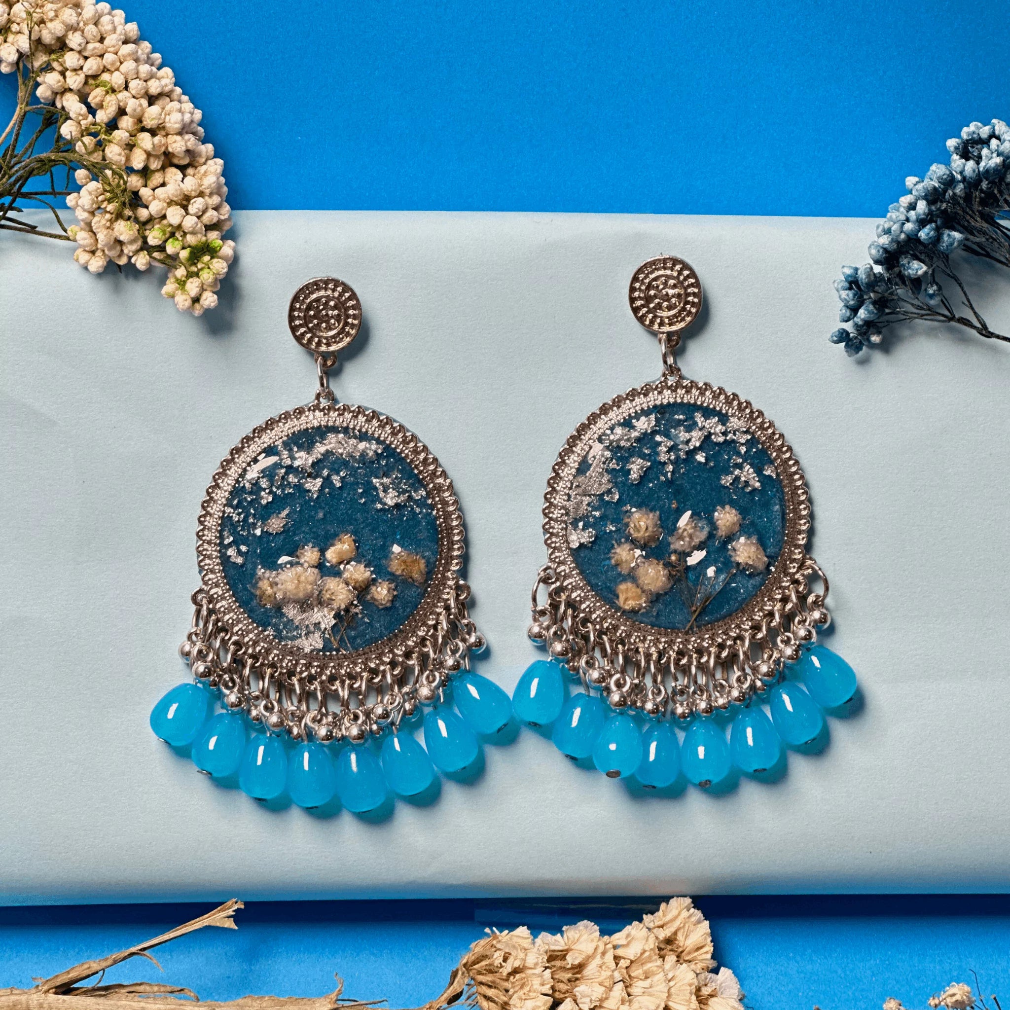 Sapphire Splendor Resin Jhumkas