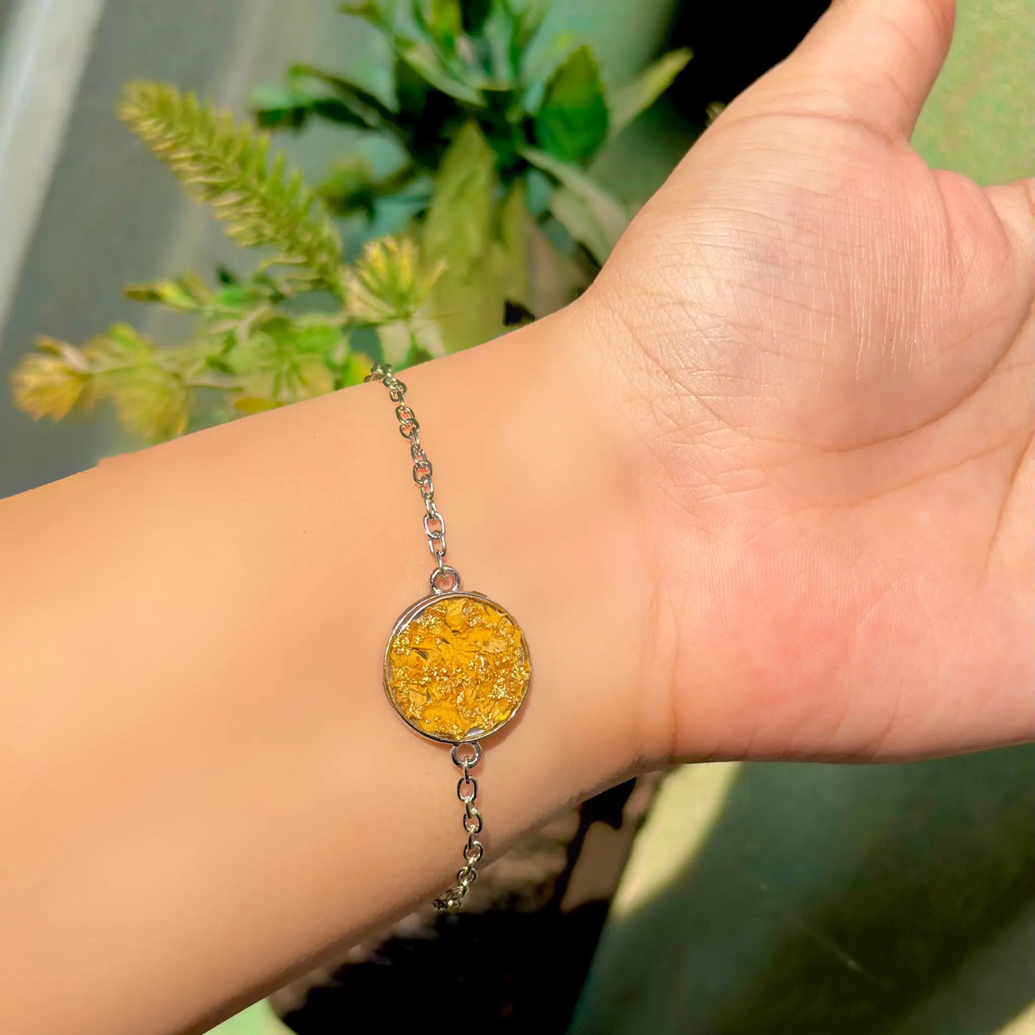 sunflower silver resin bracelet